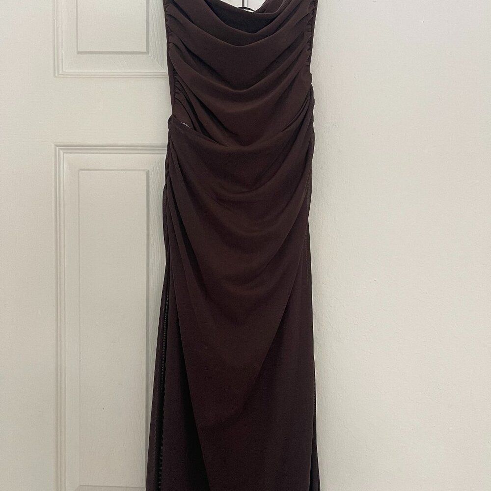 Zara tulle strapless brown midi dress with upper body suit